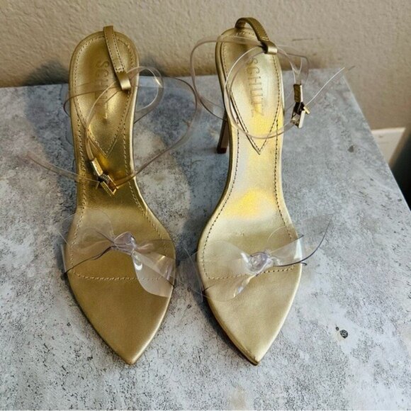 Schutz Elyda Vinyl & Metallic LeatherSandal - 7 / Gold - Picture 4 of 11